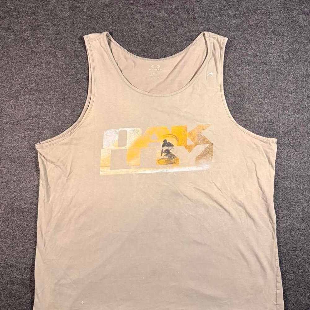 Vintage Oakley Big Spellout Surfer Graphic Beige Tank Top Size XXL